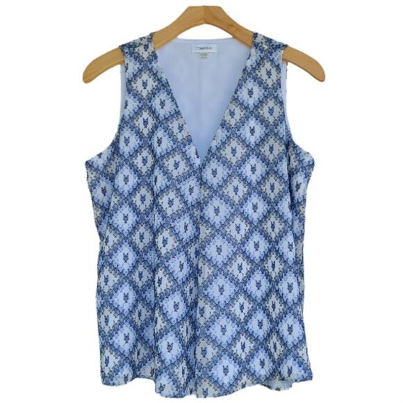 Calvin Klein Lined V-Neck Sleeveless Blouse Top Blue Multi Office Wear Workwear - Picture 4 of 10